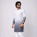 Premium White & Grey Ombre Printed Kurta for Men | Stylish Festive Wear
