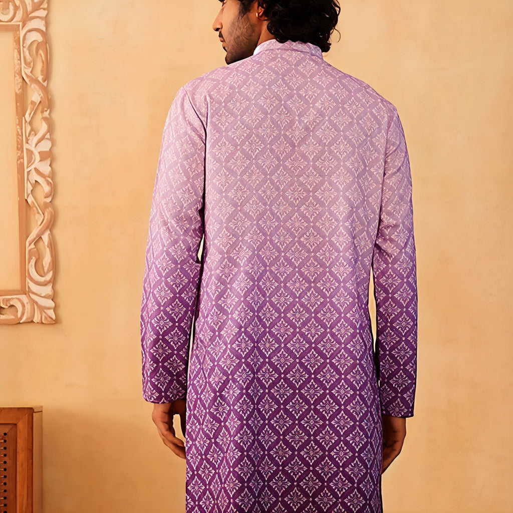 Premium Lavender Printed Kurta for Men | Elegant Festive & Wedding WearPremium Lavender Printed Kurta for Men | Elegant Festive & Wedding Wea