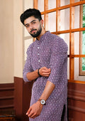 Men’s Premium Lavender Printed Kurta | Elegant Ethnic Wear for Festive & Wedding Occasions