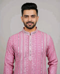 Premium Pink Embroidered Kurta for Men | Traditional Festive Wear