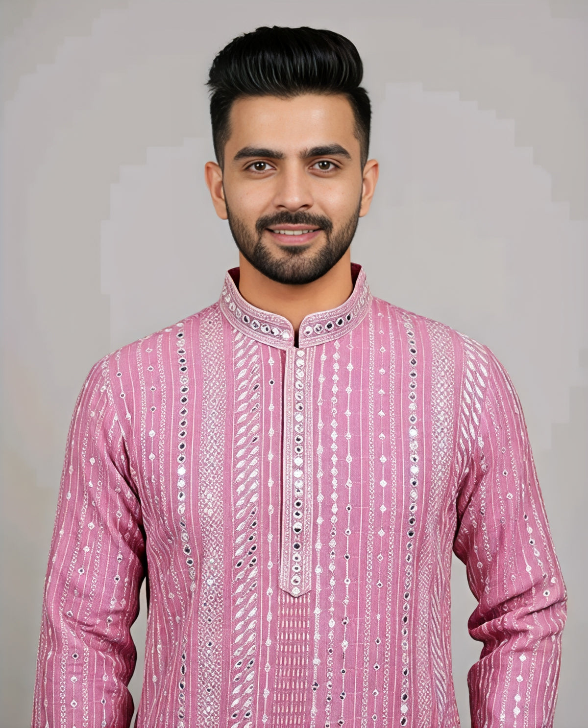 Premium Pink Embroidered Kurta for Men | Traditional Festive Wear