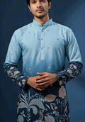 Men’s Premium Sky Blue Floral Embroidered Kurta – Designer Ethnic Wear