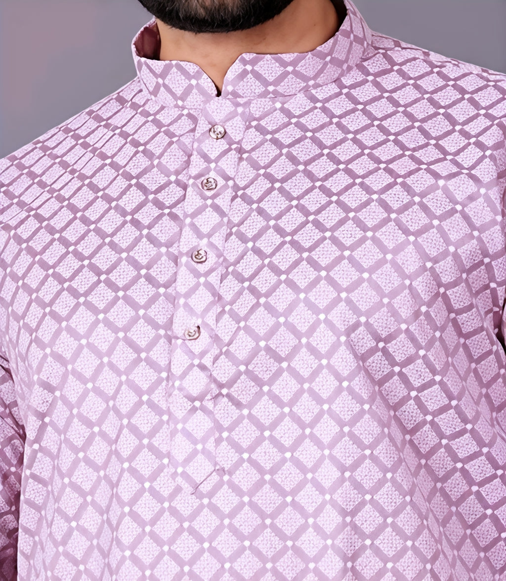 Men’s Multicolor Geometric Printed Cotton Kurta Shirt – Stylish Ethnic Casual Wear