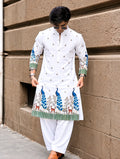 Men’s Premium Printed Kurta Pajama Set – Elegant Peacock Print Ethnic Wear