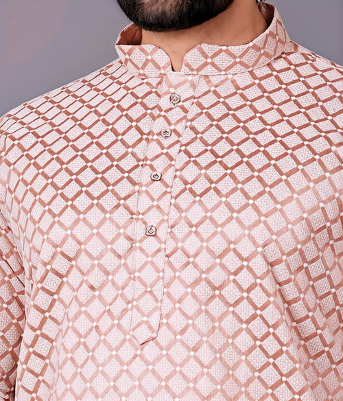 Men’s Multicolor Geometric Printed Cotton Kurta Shirt – Stylish Ethnic Casual Wear