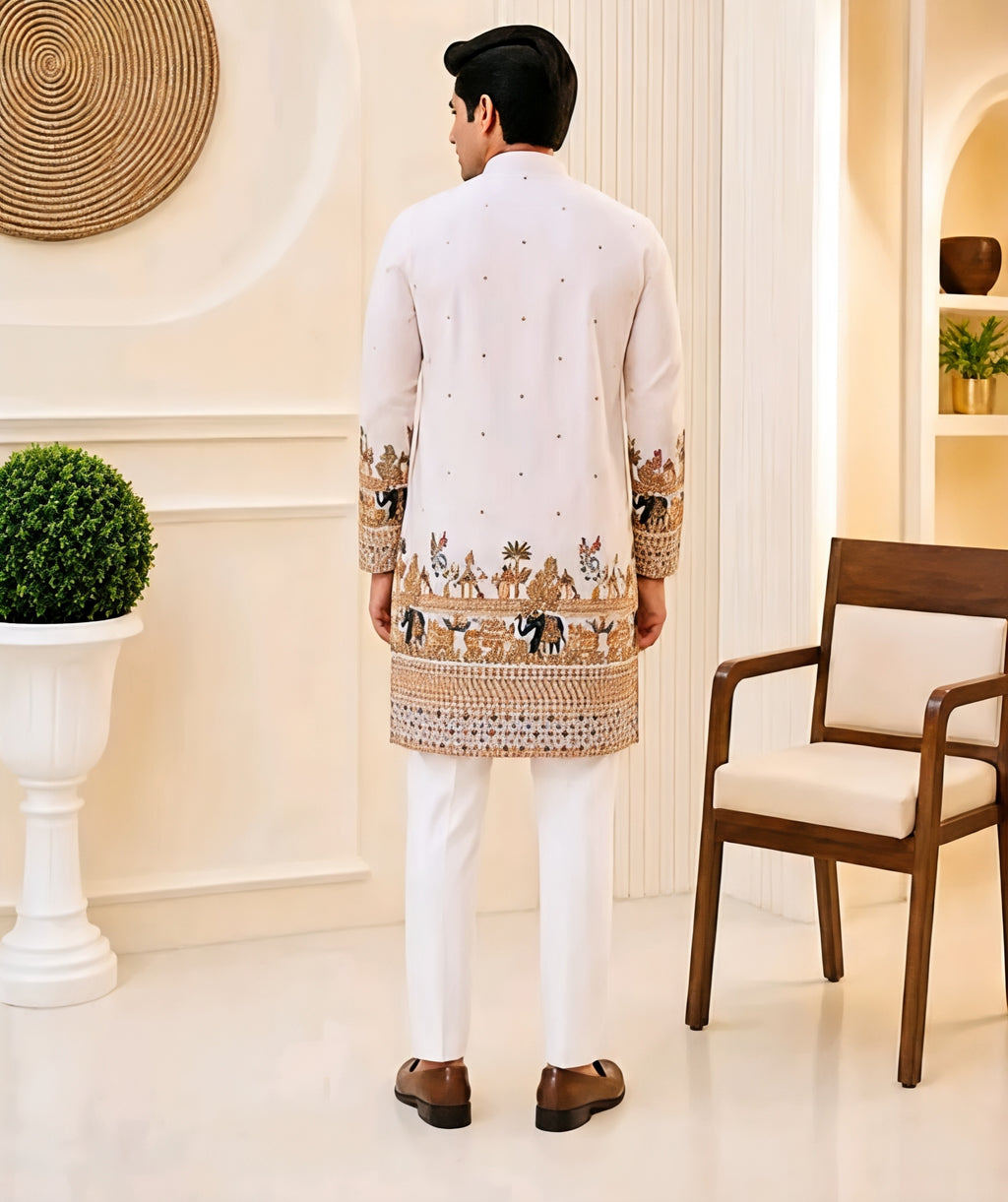 Premium Men’s White Printed Kurta with Matching Pajama – Ethnic Festive Wear