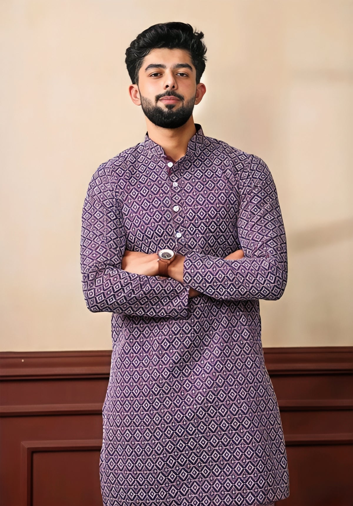 Men’s Premium Lavender Printed Kurta | Elegant Ethnic Wear for Festive & Wedding Occasions