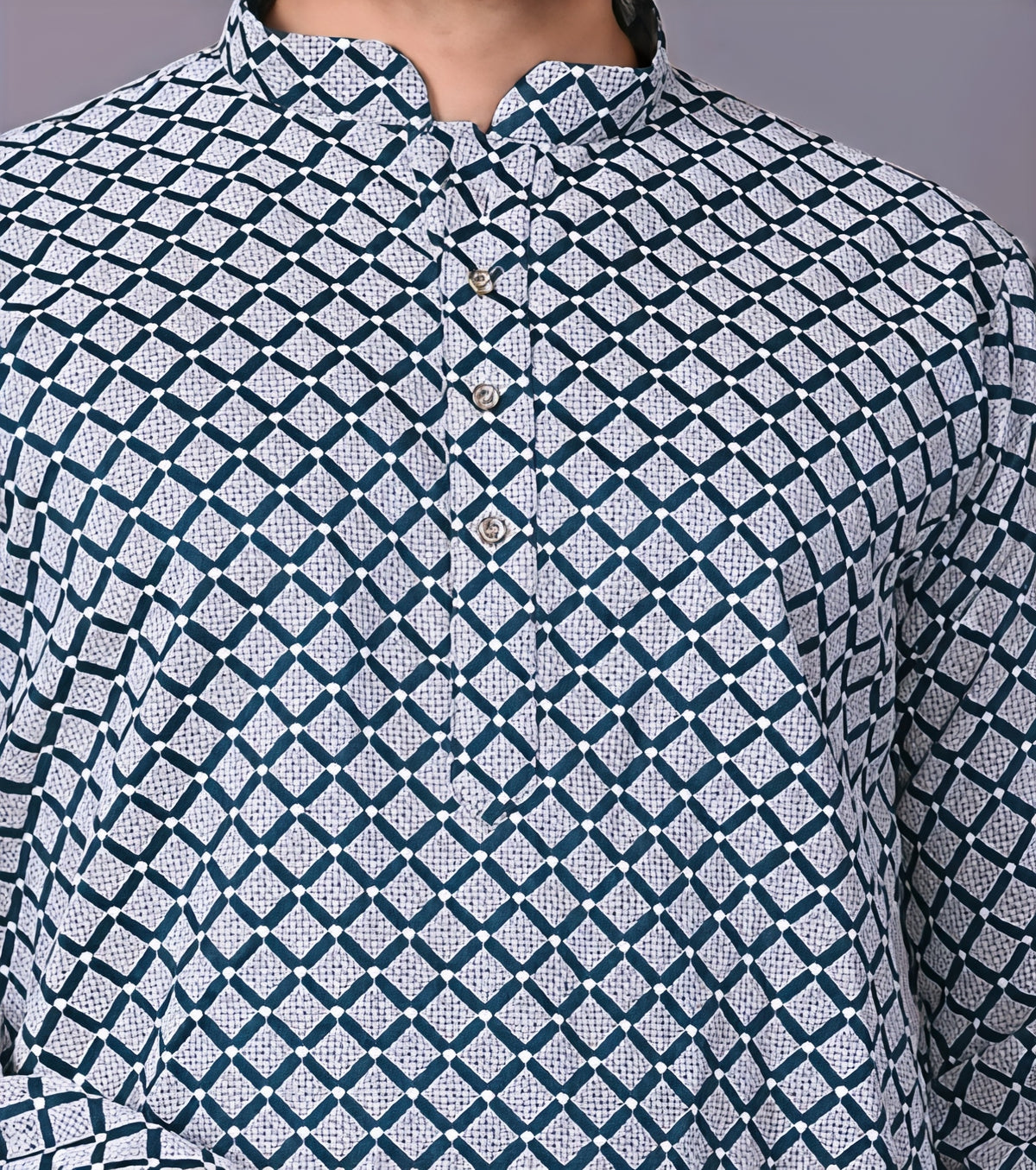 Men’s Multicolor Geometric Printed Cotton Kurta Shirt – Stylish Ethnic Casual Wear