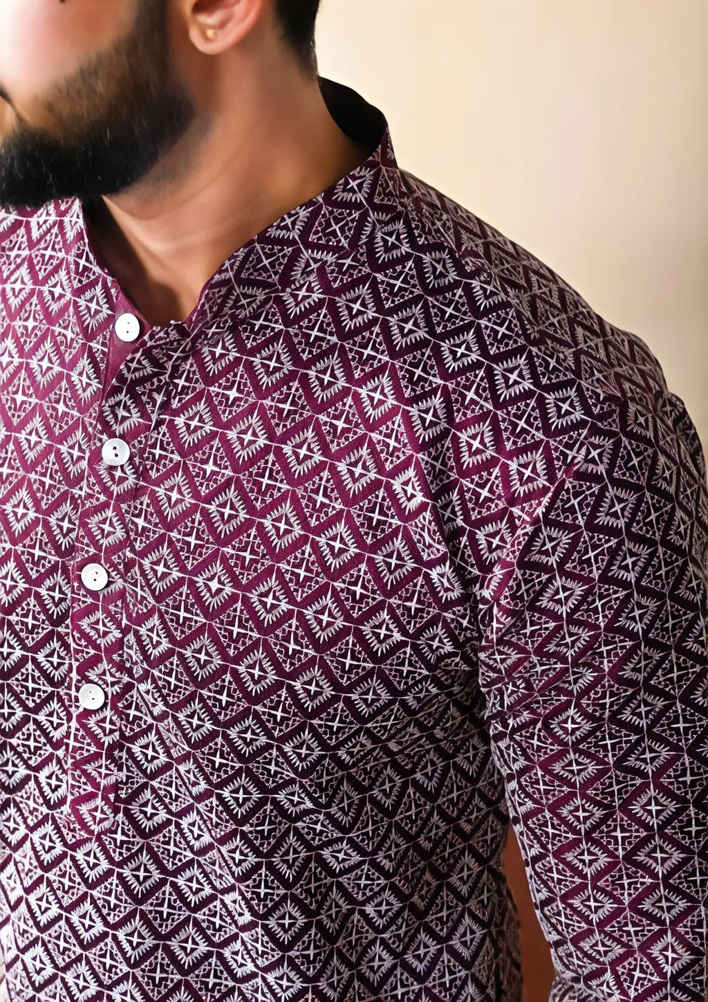 Men’s Premium Lavender Printed Kurta | Elegant Ethnic Wear for Festive & Wedding Occasions