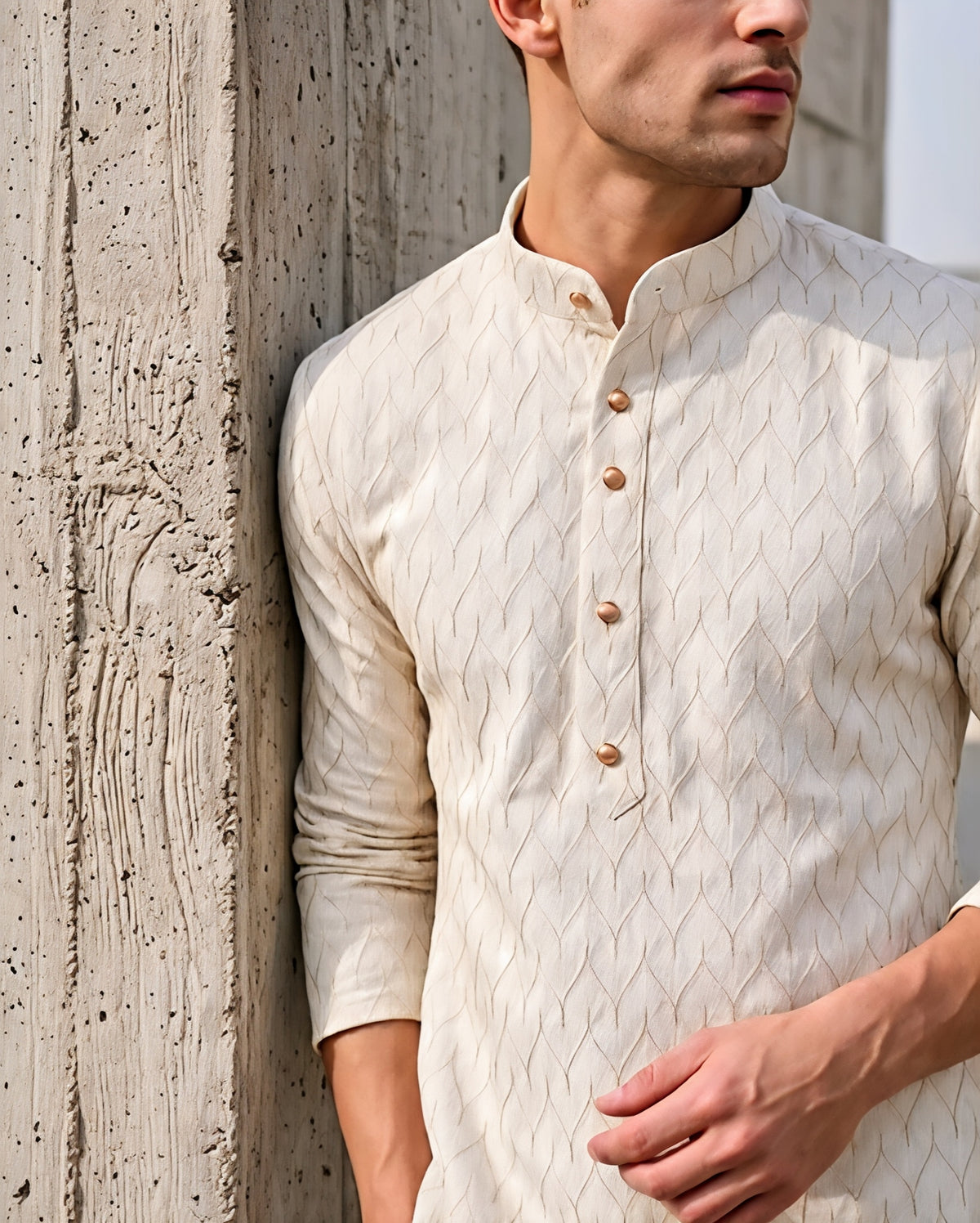 Premium White & Gold Embroidered Kurta for Men | Festive & Wedding Wear